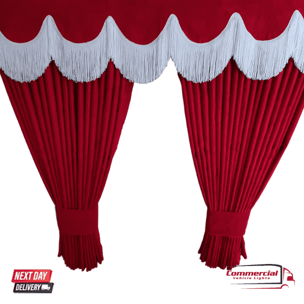 Red Truck Curtains With White Tassel Set Premium Quality Double Lined