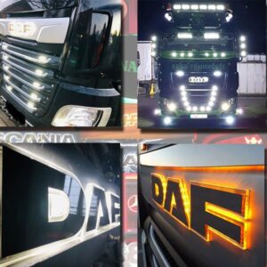 Daf Back-Lit Led Grille Badge - Polished RED LED 9cm High