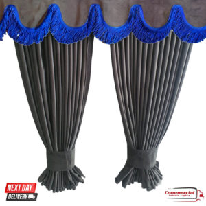 Dark Grey Truck Curtains With Blue Tassels Set