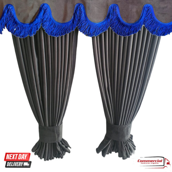 Dark Grey Truck Curtains With Blue Tassels Set
