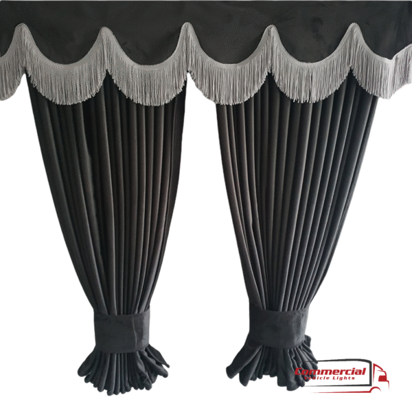 Dark Grey Truck Curtains With Grey Tassel