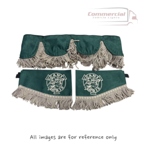 Dark Green Pelmet With Beige Tassels and Matching Tie Backs