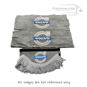Grey Alcantara Volvo Pelmet With Blue Logo and Matching Pillow Cases