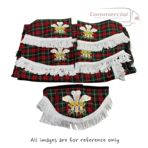 Red Tartan Rear Truck Curtains Set With White Tassels and Welsh Feathers Embroidered
